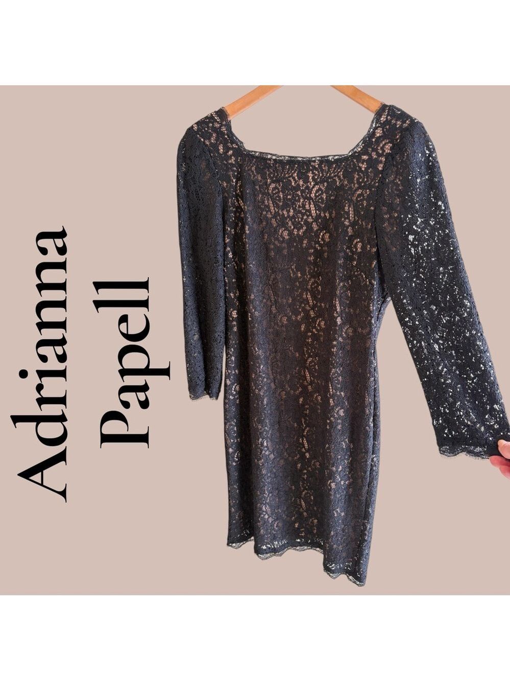 Adrianna Papell Black Boutique Lace Sheath Dress. V-Back/Full zip. Size 12 EUC! - Picture 3 of 16